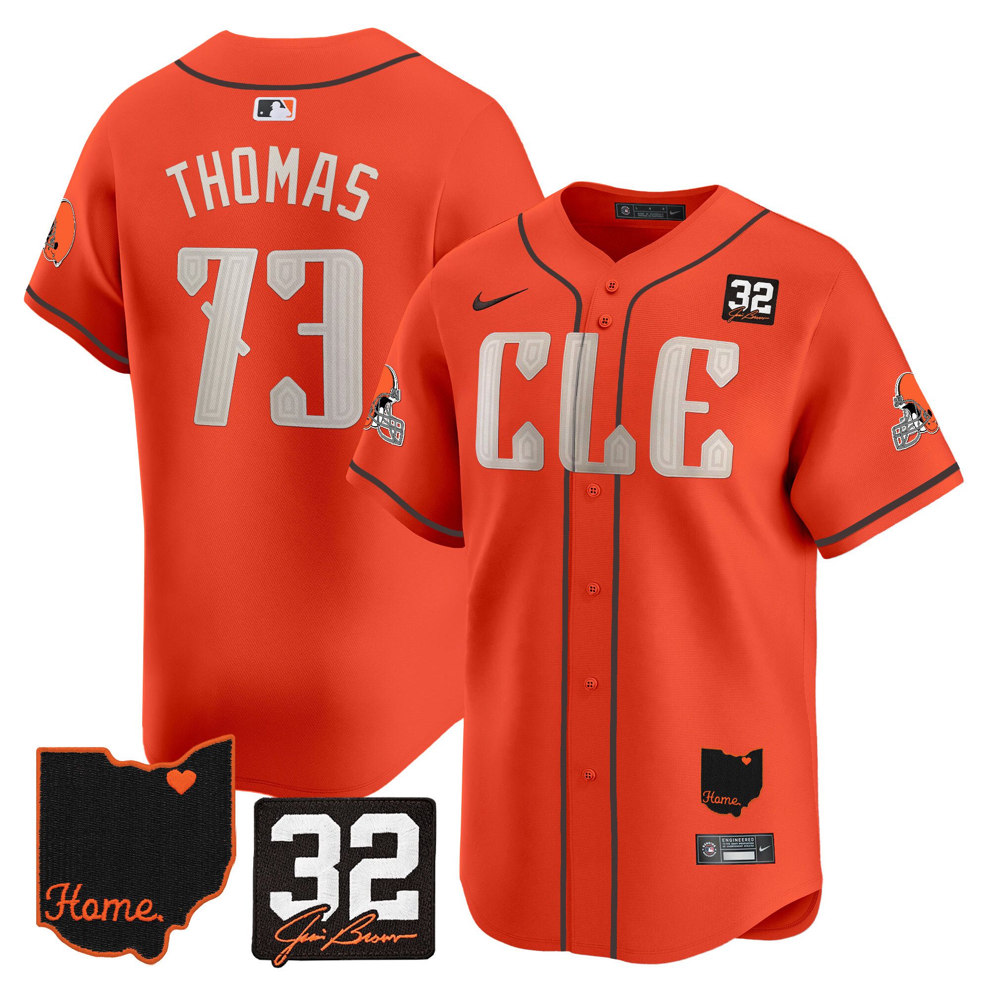 Men Cleveland Browns #73 Thomas Orange Home Patch Vapor Premier Limited 2024 Nike NFL Jersey